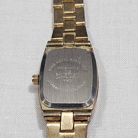 Vintage George Women's Rectangular Face Watch Silver Gold Tone Band Rhinestones - Picture 8 of 16